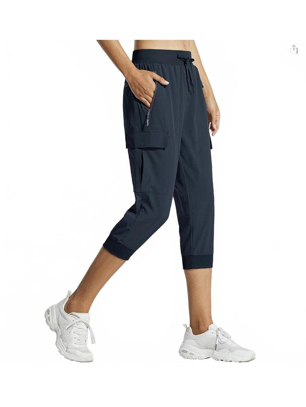 Libin Women's Navy Cargo Joggers Lightweight Quick Dry Hiking Capri Pants